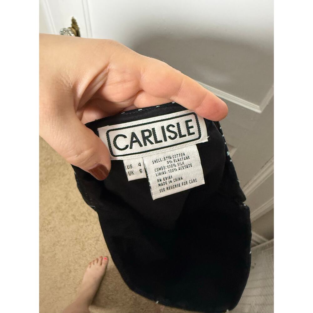 Carlisle Skirt Size 4 Black Teal Polka Dot Pleated Cotton Midi Geometric - Picture 7 of 8